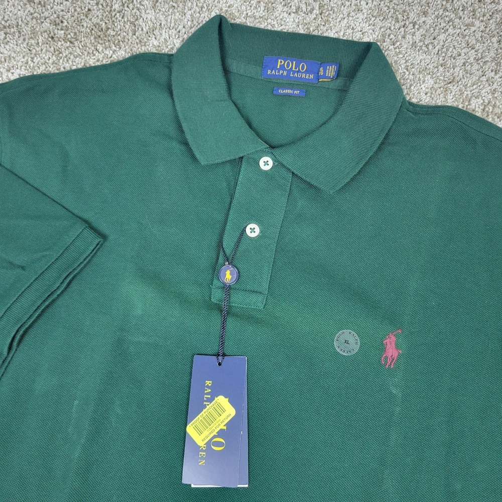 NWT Polo Ralph Lauren Mens XL Solid Green Pony Stretch Knit Polo Short Sleeve